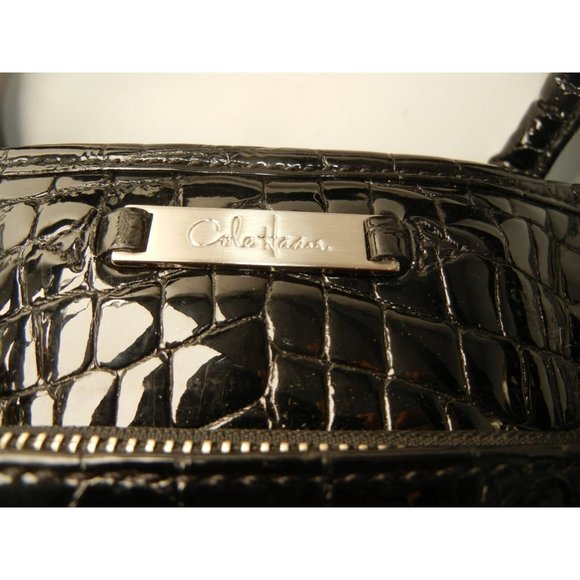 COLE HAAN BLACK Faux CROC PATENT LEATHER LAPTOP SHOULDER TOTE BAG 16"X11"X2.5" - Picture 4 of 13